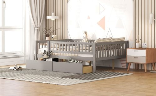 Wooden Full Size Daybed With Two Drawers