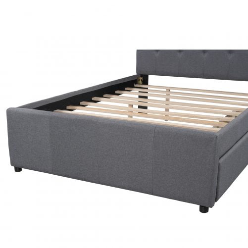 Linen Upholstered Platform Bed With Headboard And Two Drawers, Full Size