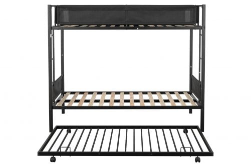 Metal Twin Over Twin Bunk Bed With Trundle and Guard Rail