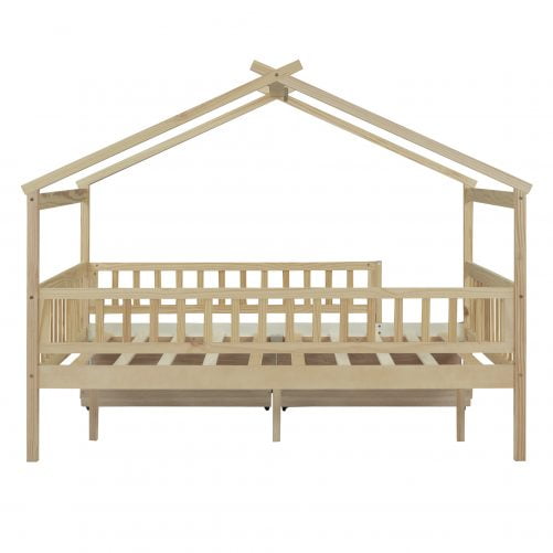 Wooden Full Size House Bed With Two Drawers