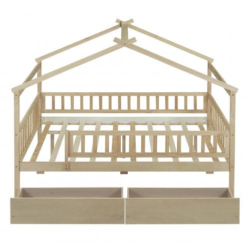 Wooden Full Size House Bed With Two Drawers