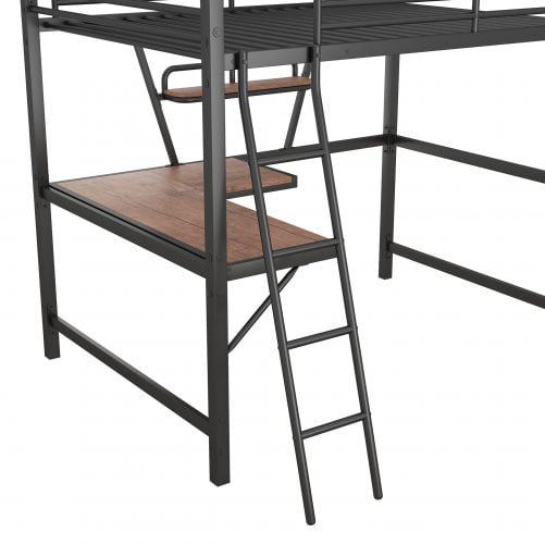 Metal & MDF Full Size Loft Bed With Desk And Shelf