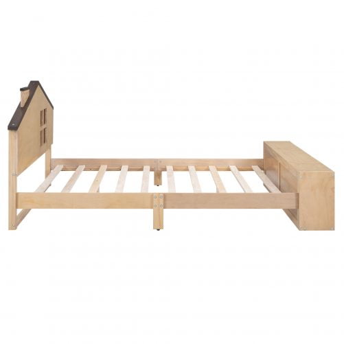 Wood Full Size House Platform Bed With LED Lights And Storage