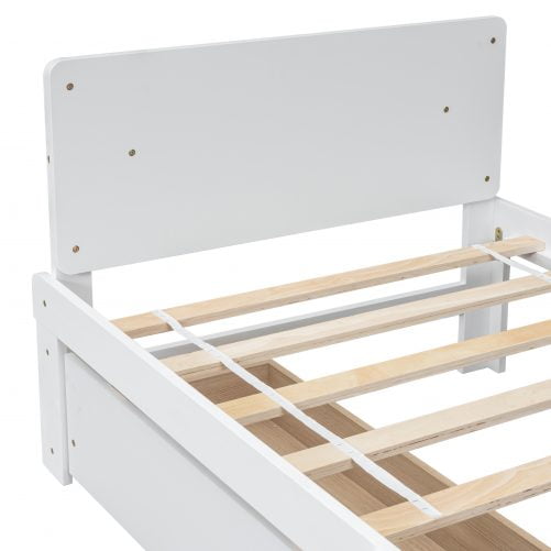 Wooden Twin Size Platform Bed With Footboard Bench and 2 Drawers