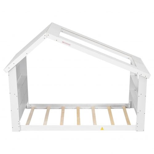 Twin Size House Shape Floor Bed With Roof Window, LED Light