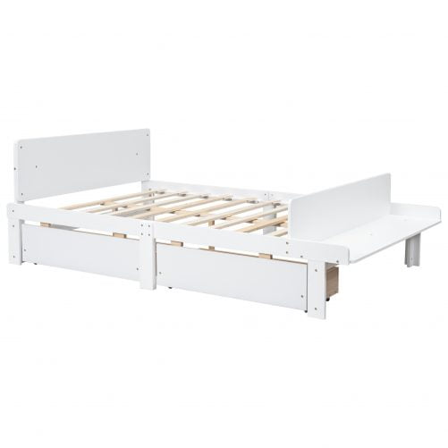 Wooden Full Size Platform Bed With Footboard Bench and 2 Drawers