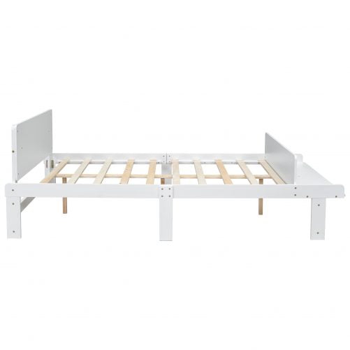 Wooden Full Size Platform Bed With Footboard Bench