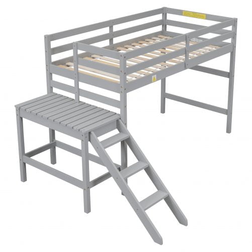 Twin Size Loft Bed With Platform and Ladder