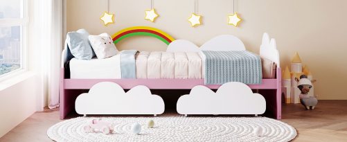 Twin Size Bed With Clouds And Rainbow Decor