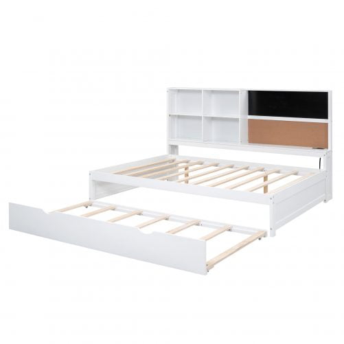 Full Size Daybed with Storage Shelves, Blackboard, Cork board, USB Ports and Twin Size Trundle