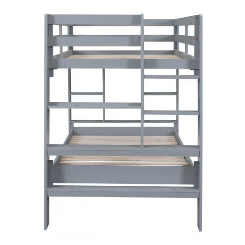 Wooden Twin Over Twin Bunk Bed With Shelves And Built-in Ladder