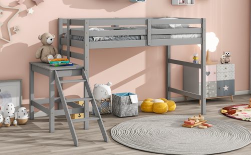 Twin Size Loft Bed With Platform and Ladder