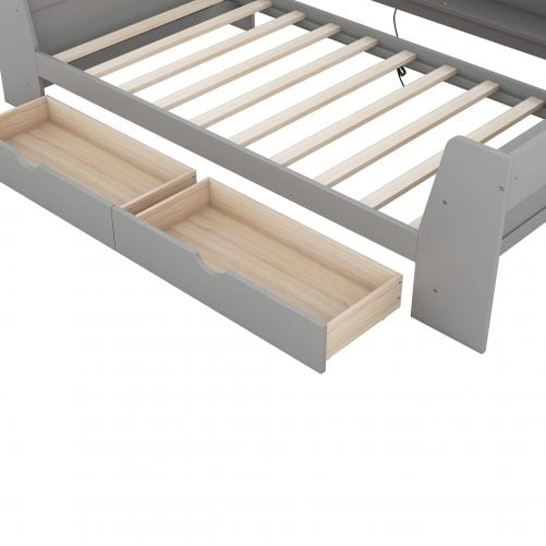 Twin Size Daybed with Shelves, Drawers and Built-In Charging Station