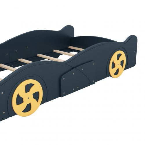 Twin Size Race Car-Shaped Platform Bed with Wheels and Storage