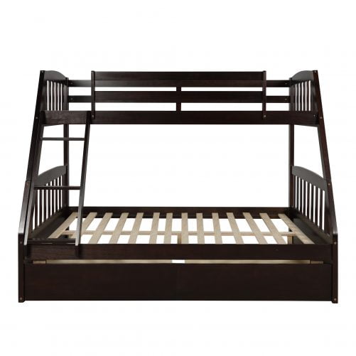 Solid Wood Twin Over Full Bunk Bed With Two Storage Drawers