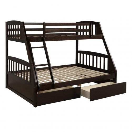 Solid Wood Twin Over Full Bunk Bed With Two Storage Drawers