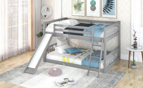 Wooden Full over Full Bunk Bed with Convertible Slide and Ladder