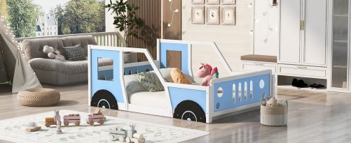 Full Size Classic Car-Shaped Platform Bed with Wheels
