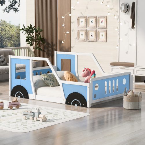 Full Size Classic Car-Shaped Platform Bed with Wheels