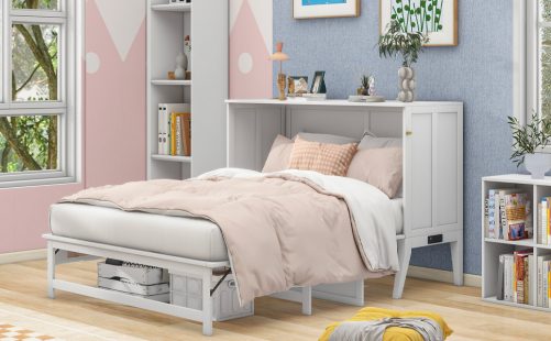 Queen Size Murphy Bed with Built-In Charging Station and a Shelf