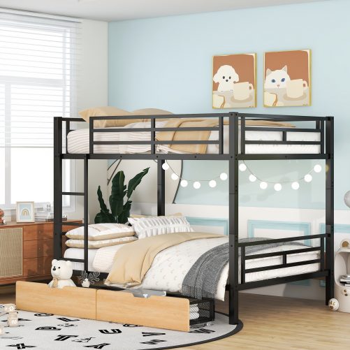 Metal Full Size Convertible Bunk Bed with 2 Drawers