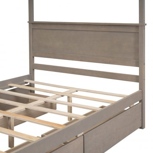 Full Size Wood Canopy Bed With Four Drawers