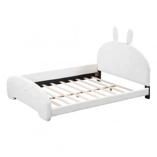 Full Size Upholstered Platform Bed with Cartoon Ears Shaped Headboard