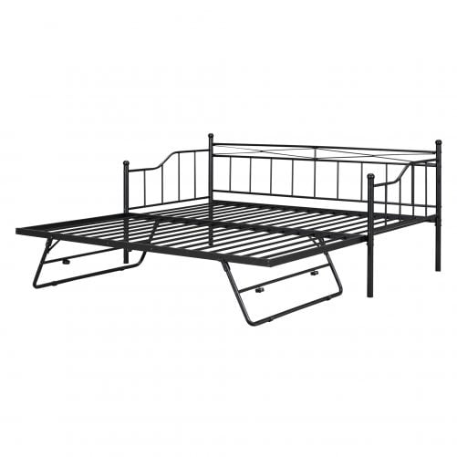 Twin Size Metal Daybed With Twin Size Adjustable Trundle