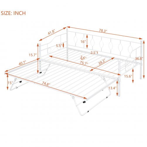 Twin Size Metal Daybed With Folding Trundle
