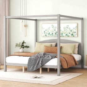 King Size Canopy Platform Bed with Headboard and Support Legs