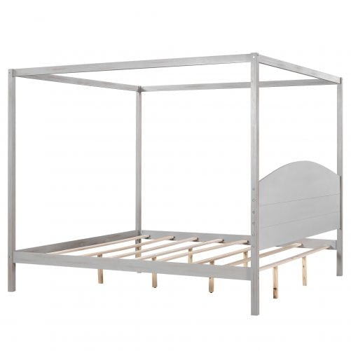 King Size Canopy Platform Bed with Headboard and Support Legs