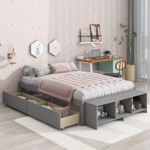 Full Size Daybed With Storage Case and 2 Storage Drawers, Lengthwise Support Slat