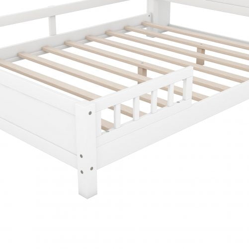 Wood Full Size Platform Bed with Built-in LED Light, Storage Headboard and Guardrail