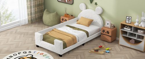 Teddy Fleece Twin Size Upholstered Daybed With Carton Ears