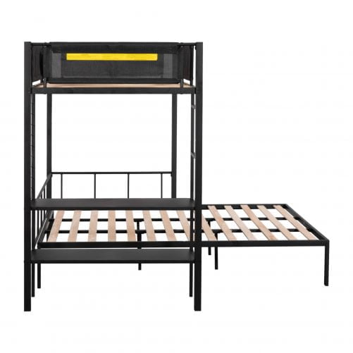 Metal Twin over Full Bunk Bed with Separated Full Bed, Grid Panel & Shelf