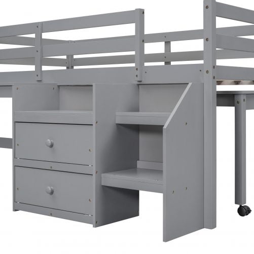 Twin Size Loft Bed With Desk, Drawers, and Lateral Portable Desk