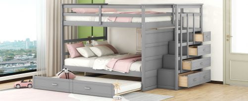 Full Over Full Bunk Beds With Twin Size Trundle And Staircase