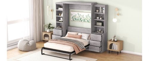 Full Size Murphy Bed with Storage Shelves and Drawers