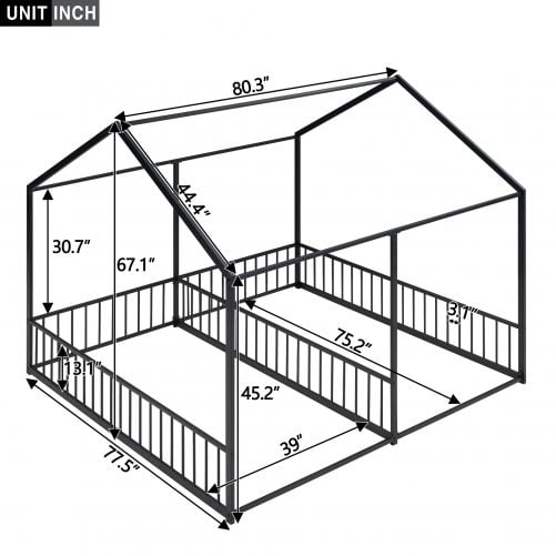 Metal Twin Size House Platform Beds, Two Shared Beds