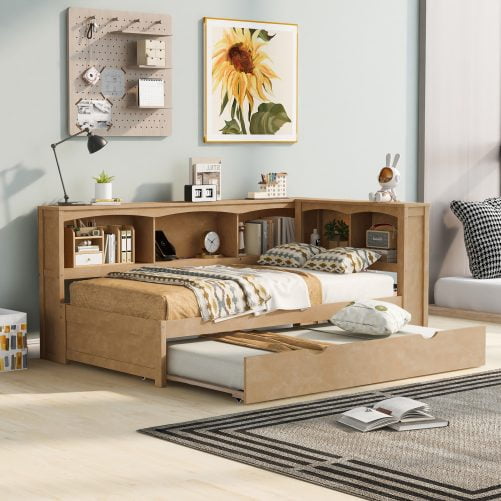 Twin Size Daybed with Trundle, Storage Cabinets and USB Ports