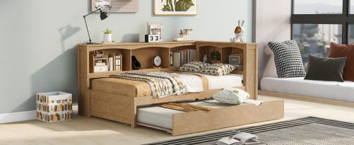 Twin Size Daybed with Trundle, Storage Cabinets and USB Ports