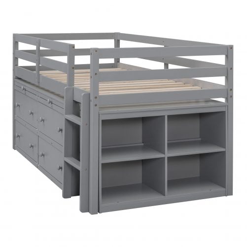 Twin Size Loft Bed With Retractable Writing Desk And 4 Drawers