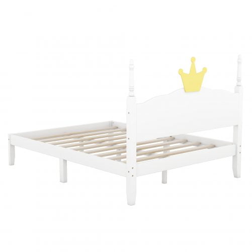 Full Size Wood Platform Bed With Crown Shaped Headboard