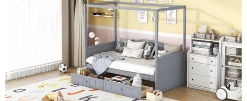 Twin Size Canopy Day Bed With 2 Drawers