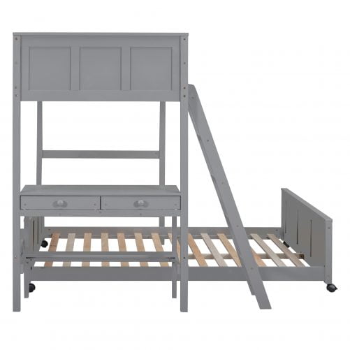 Solid Wood Twin Over Full Bunk Bed With Desk and Ladder