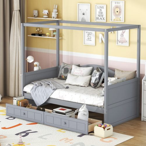 Twin Size Canopy Day Bed With 2 Drawers