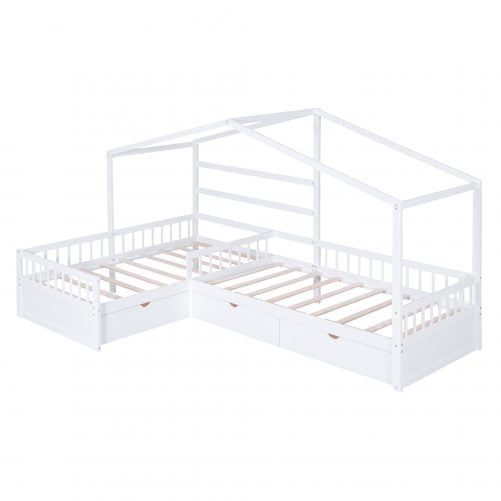 Twin Size House Platform Bed With Three Storage Drawers