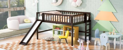 Full Size Low Loft Bed With Ladder And Slide