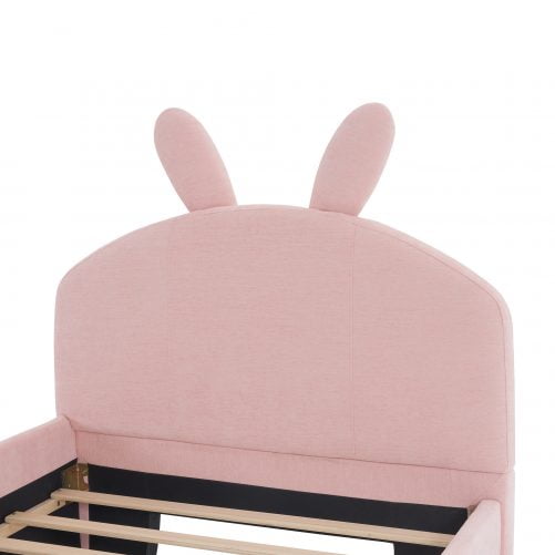 Twin Size Platform Bed With Cartoon Ears Shaped Headboard And 2 Drawers