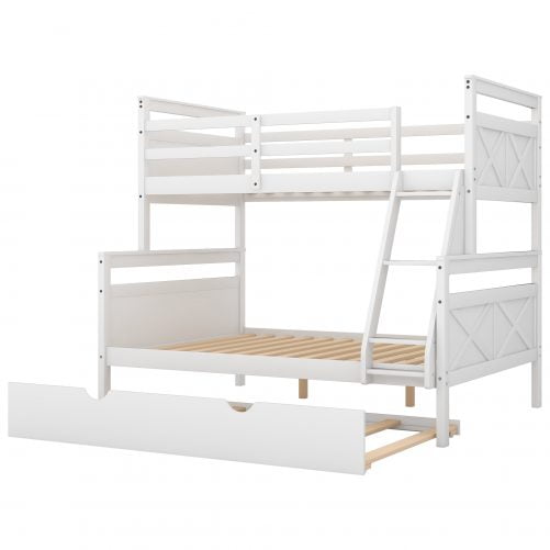 Twin over Full Bunk Bed with Ladder, Trundle, and Guardrail